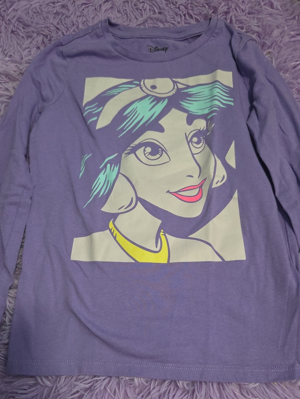 Disney Lavender Long-Sleeve Jasmine Tee with Turquoise and Pink Accents